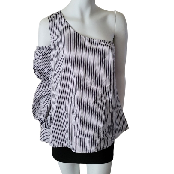 Revolve Petersyn Lara Stripe One Shoulder Blouse Size Large - Picture 7 of 10